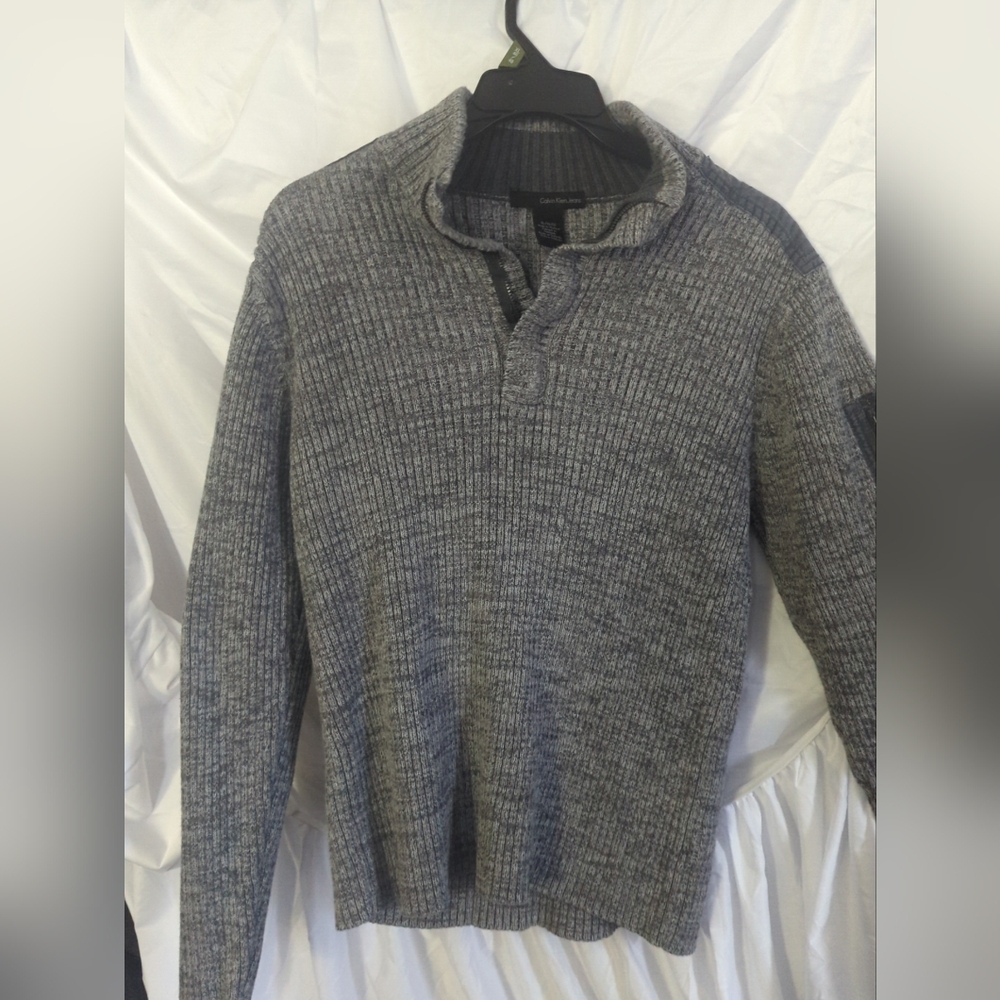 Calvin Klein Men's‎ Gray Ribbed Quarter-Zip Sweater X-Large